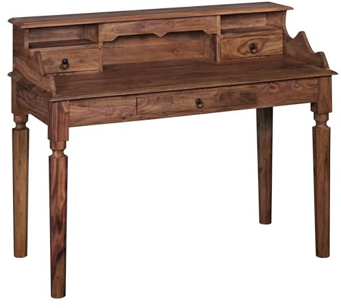 Wohnling Schreibtisch Massivholz Sheesham, Sekretär 115 x 100 x 60 cm mit 3 Schubladen, Konsolentisch im Landhaus-Stil