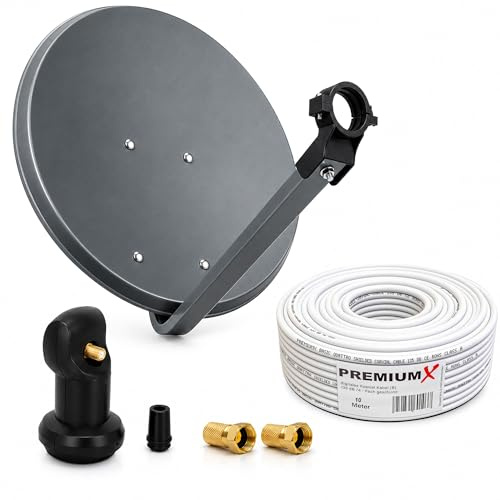 PremiumX Camping Sat Anlage 45cm Antenne Single LNB 10m Koaxialkabel 2X F-Stecker Camping Wohnwagen Satelliten-Komplettanlage