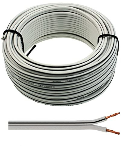 SeKi Cable de altavoz 2 x 0,75 mm2 – 10 m – blanco – CCA – Cable de audio – Cable de caja