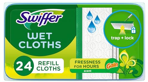Swiffer Sweeper Wet Mopping Cloths, Multi-Surface Floor Cleaner with Gain Original Scent, 24 Count