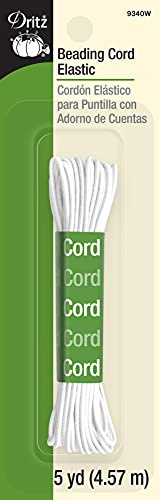 Dritz 9340W Beading Cord Elastic, White, 1/16-Inch by 5-Yard