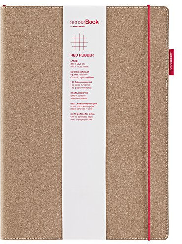 transotype senseBook RED RUBBER Design Notizbuch, large - ca. A4, kariert, weitere Varianten auswählbar, mit rotem Gummiband, edles Rinderleder