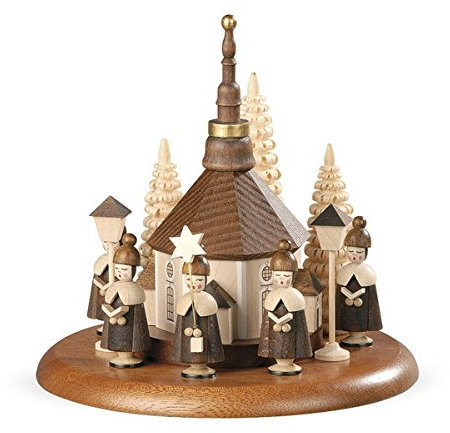 Rudolphs Schatzkiste Spieluhr Motivplattform für elektrische Spieldosen Kurrende mit Seiffener Kirche Natur Ø:15cm NEU Spieluhr Spielwerk Schnee Figur Seiffen Erzgebirge Holz Dekoration Weihnachten