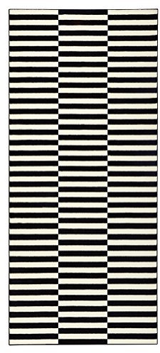 Hanse Home Teppich Panel – Wohnzimmerteppich Kurzflor Streifen Design Grafisches-Muster Moderne Optik für Esszimmer, Wohnzimmer, Kinderzimmer, Flur, Schlafzimmer, Küche – Schwarz Creme, 80x200cm