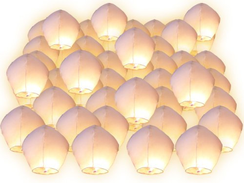 50 farolillos chinos voladores blancos farol chino blanco, boda, noche romántica, sorpresa para niños, fiesta espectáculo al aire libre en papel de arroz no inflamable