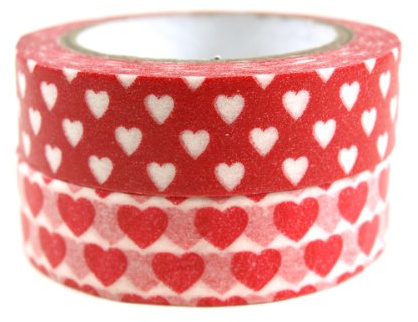 Wrapables Red Hot Hearts Japanese Washi Masking Tape (Set of 2), 10M L x 15mm W