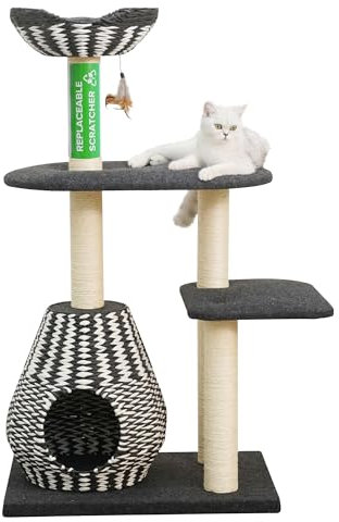 Petpals Handwoven Cat Tree with Condo, Top Bed & Sisal Scratching Posts