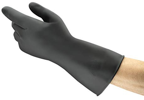 Ansell AlphaTec 87-118 Gants de Protection Chimique en Latex, Haute Résistance à l'Abrasion, Risques Industriels et Produits Dangereux, Acides et Solvants, Noir, Taille S (1 Paire)