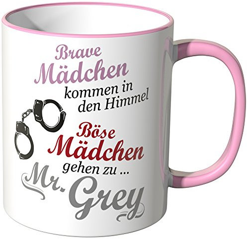WANDKINGS® Tasse, Spruch: Brave Mädchen kommen in den Himmel …, mit Handschellen - ROSA
