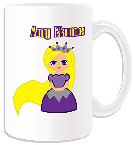 Bolsa grande regalo – princesa Rapunzel en vestido púrpura taza (cuento de hadas tema de diseño, color blanco) – cualquier nombre/mensaje en su único – corona enredado pelo largo Rubio