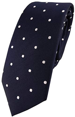 TigerTie - corbata de seda estrecha - azul marina azul oscuro blanco lunares