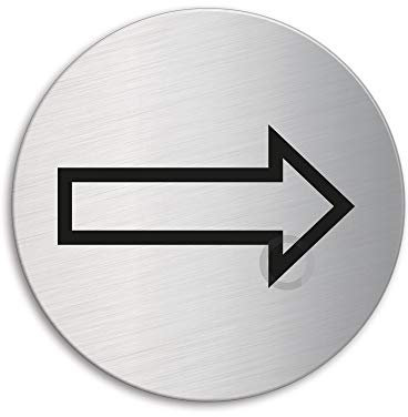 Schild Pfeil/Richtung Ø 75 mm Türschild aus Edelstahl fein-matt gebürstet selbstklebend 8487