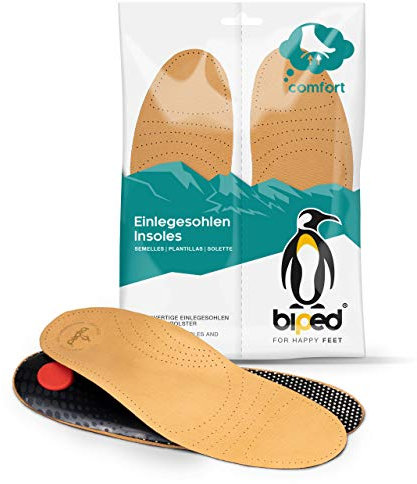 biped Premium Fußbett – Orthopädische Einlegesohlen aus echtem Leder mit Fußgewölbestütze, Pelotte & Fersenpolster – Komfort Schuheinlagen bei Plattfuß & Mittelfuß-Beschwerden z1706(46)