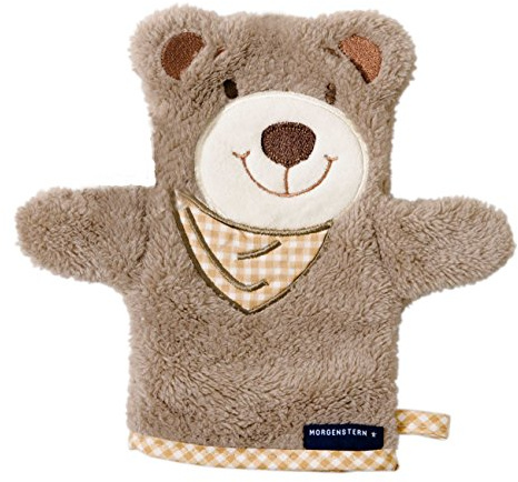 Morgenstern Waschhandschuh Baby Microfaser Handpuppe mit Tiermotiv Bär in Beige