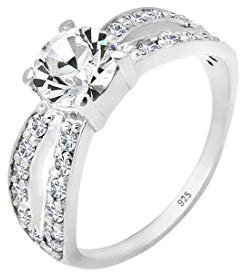 Elli Ring Damen Solitär Glamourös mit Kristall in 925 Sterling Silber