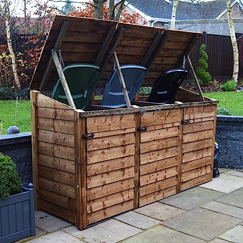 Rutland County Garden Furniture Morcott Triple Bay Bin Stores Outdoor Wheelie Bin Hideaways - Wheelie Bin Store - Wheelie Bin Storage Outdoor Storage - Rustic Brown