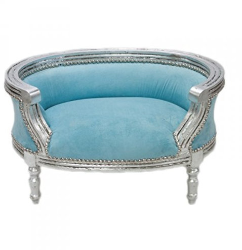 Casa Padrino Barock Hunde & Katzen Sofa Blau/Silber Hundebett & Katzenbett