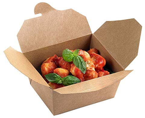 50 Contenitori antiunto bio e compostabili per asporto take away e delivery cibi in cartoncino kraft 1500 ML (misure: 21,8x16x6,3 cm)