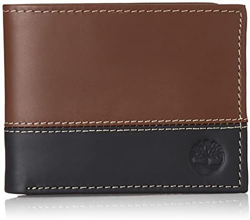 Timberland Herren Hunter Leather Passcase Trifold Wallet Hybrid Reisezubehör-zweifach gefaltetes Portemonnaie, schwarz/braun, Einheitsgröße