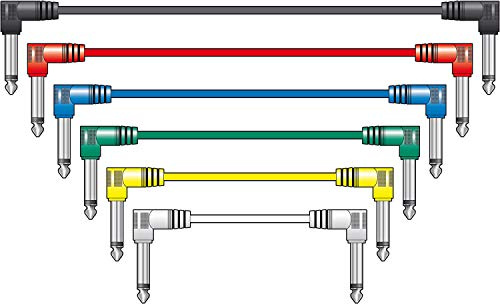Citronic 6 Pack of Audio Patch Lead Set of 6.3mm Mono Jack Plug to 6.3mm Mono Jack Plug Cables for Effects Pedals Guitar and Audio Equipment 0.15 Metre Coloured