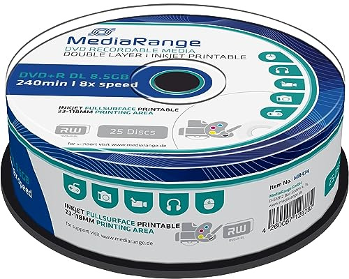MediaRange - 25 x DVD+R DL - 8.5 GB 8X - mit Tintenstrahldrucker bedruckbare Oberfläche - Spindel