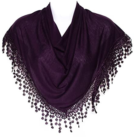 Hat To Socks Foulard Triangolare con Frange in Pizzo a Fuselli da Donna (Viola scuro)