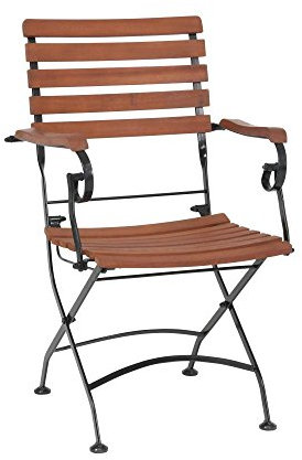 greemotion Klappsessel Borkum akazie, Sessel mit Stahlgestell in Schwarz, klappbarer Gartenstuhl mit Armlehnen, Stuhl aus FSC® zertifiziertem Akazienholz, witterungsbeständig und pflegeleicht