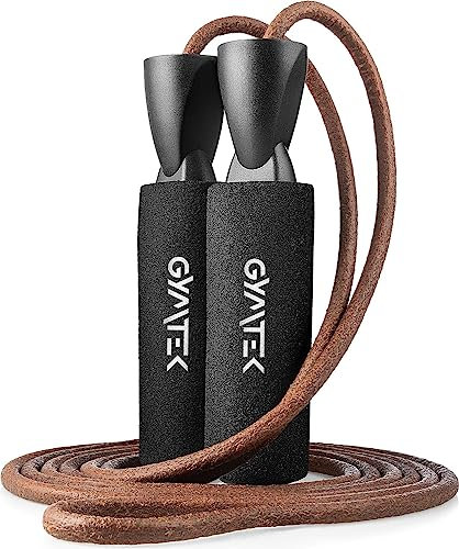 Gymtek Springseil aus Leder mit Drehlager, 275cm Speed Rope, Springseil Erwachsene Fitness, Seilspringen mit Schaum Griffen, Langes Leder Jump Rope, Boxing, Crossfit und Calisthenics Equipment
