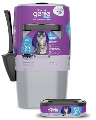 Litter Genie, Argento Secchiello, Ultimate Sistema di smaltimento della lettiera per Gatti, blocca Gli odori, Include Una Ricarica, Metallo, 17 Deep And "8x8 Across