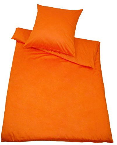 Kinzler B-10004/09 hochwertige Baumwoll-Satin Bettwäsche Uni, modern, 40x80 + 135x200 cm, orange