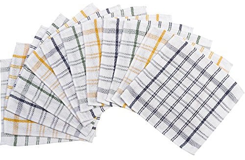 Heavy Duty 100% Cotton Checked Dishcloths Catering Cloths Multi-Pack (Pack of 12)