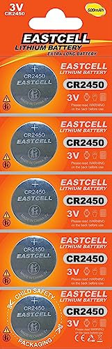 5 x CR2450 3V Lithium Knopfzelle 600 mAh (1 Blistercard a 5 Batterien) EINWEG Markenware EASTCELL
