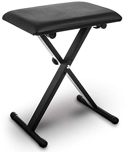LIVIVO Height Adjustable and Folding Pro X-Frame Piano Bench with Steel Tubes, Padded Black Leather Seat and Non-Slip Feet