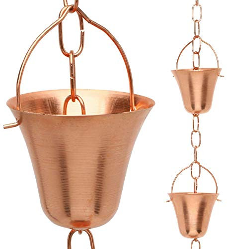 Marrgon Golden Canary Regenkette, reines Kupfer, einbaufertig in Dachrinne, dekorativer Fallauslauf- zum Sammeln von Wasser in einem Fass (2,4 m)