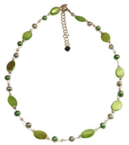 CHICNET Damen Kette Perlenkette weiß Perlen Perlmutt Scheiben oval 42-48 cm Karabiner nickelfrei Zuchtperle