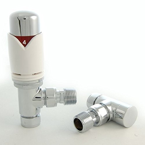 Realm Angled TRV White - Thermostatic Radiator Valves Set - 15mm