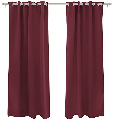 Victoria M. Aurora Verdunkelungsvorhang Blickdicht, Thermovorhang, Ösenvorhang, Schallschutz Vorhang 140 x 245cm, Bordeaux, 2er Pack