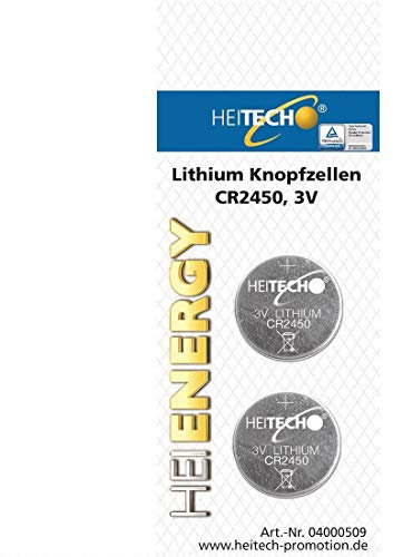 HEITECH 2er Pack CR2450 Lithium Knopfzellen Batterie - 3V Knopfbatterien auslaufsicher & mit Langer Haltbarkeit