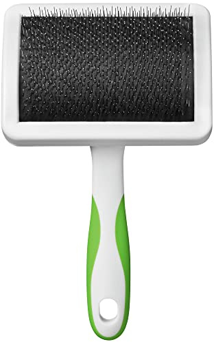 Andis 65710 Self-Cleaning Animal Slicker Brushes with Curved Stainless-Steel Bristles for All Breeds - Reduces Shedding by Up to 90%, Removes Tangles, Dirt & Loose Hair – Large, Green,Black