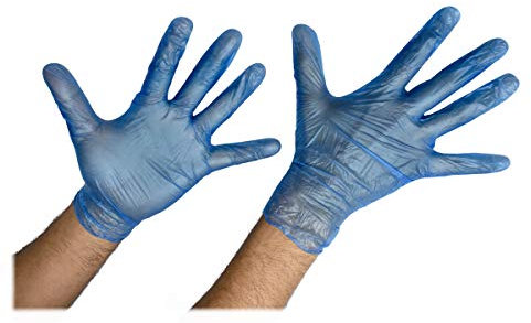 100 x Strong Blue Vinyl Powder Free Disposable Gloves - Size M