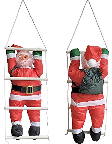 Papá Noel en la Escalera de 90cm a 60cm decoración Interior y Exterior Navidad