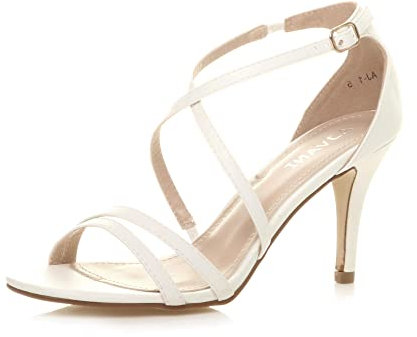 Ajvani Womens Ladies mid high Heel Strappy Crossover Wedding Sandals Shoes Size 5 38, White Matte, 5 UK