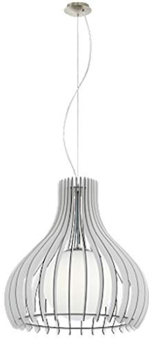 EGLO Pendelleuchte Tindori, 1 flammige Hängelampe Vintage, Hängeleuchte aus Stahl, Holz und Glas in Nickel-Matt, Weiß, Esstischlampe, Wohnzimmerlampe hängend mit E27 Fassung, Ø 50 cm
