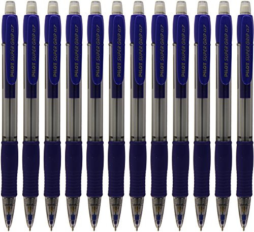 Pilot Supergrip H187 Lot de 12 Porte-mine 0,7 mm rechargeable Corps plastique avec grip caoutchouc Bleu
