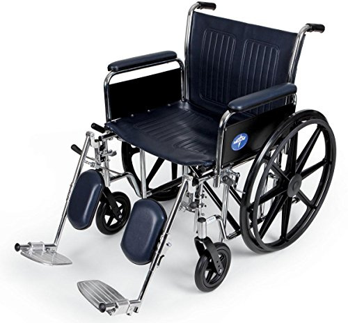 Medline Excel Extra-Wide Wheelchair with 24 Seat, Full-Length Arms, Elevating Leg Rests, and Chrome Frame - Bariatric, Premium Mobility Aid for Enhanced Comfort and Durability
