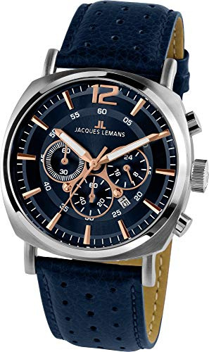 Jacques Lemans Herren-Armbanduhr Lugano Analog Quarz Leder 1-1645I
