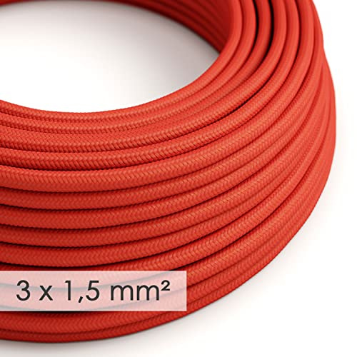 Creative-Cables L'Original câble électrique à large section 3x1,50 mm² recouvert en tissu (50 m, Rouge RM09) - Rond, effet soie - Idéal pour les installations visibles - Sécurité certifiée