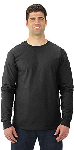 Fruit Of The Loom Adult HD Cotton Long Sleeve Crew T-Shirt, M, Black Heather