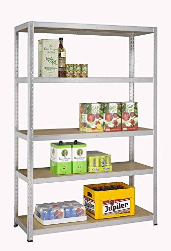 Avasco 175 Strong Étagère Clipsable/Charge Lourde en Métal/Bois avec 5 Tablettes, 176 x 120 x 40cm, Claire Galva
