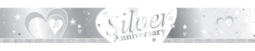 SILVER AND WHITE 25TH WEDDING SILVER ANNIVERSARY BANNER - 9FT (REPEATS 3 TIMES)